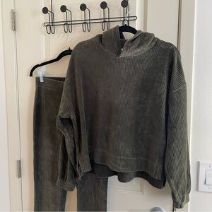 Aerie olive green striped velour set